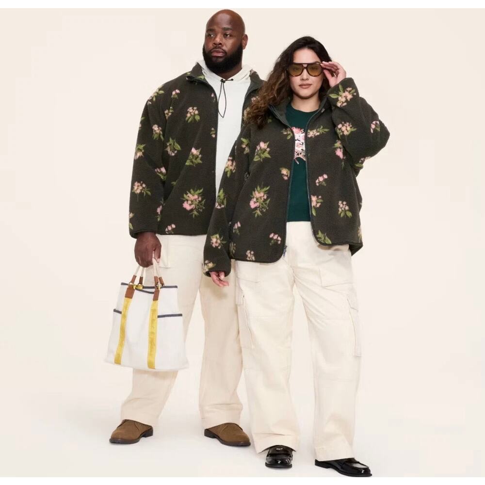 Floral Zip-Up Fleece Jacket -‎ Woolrich Olive Green M